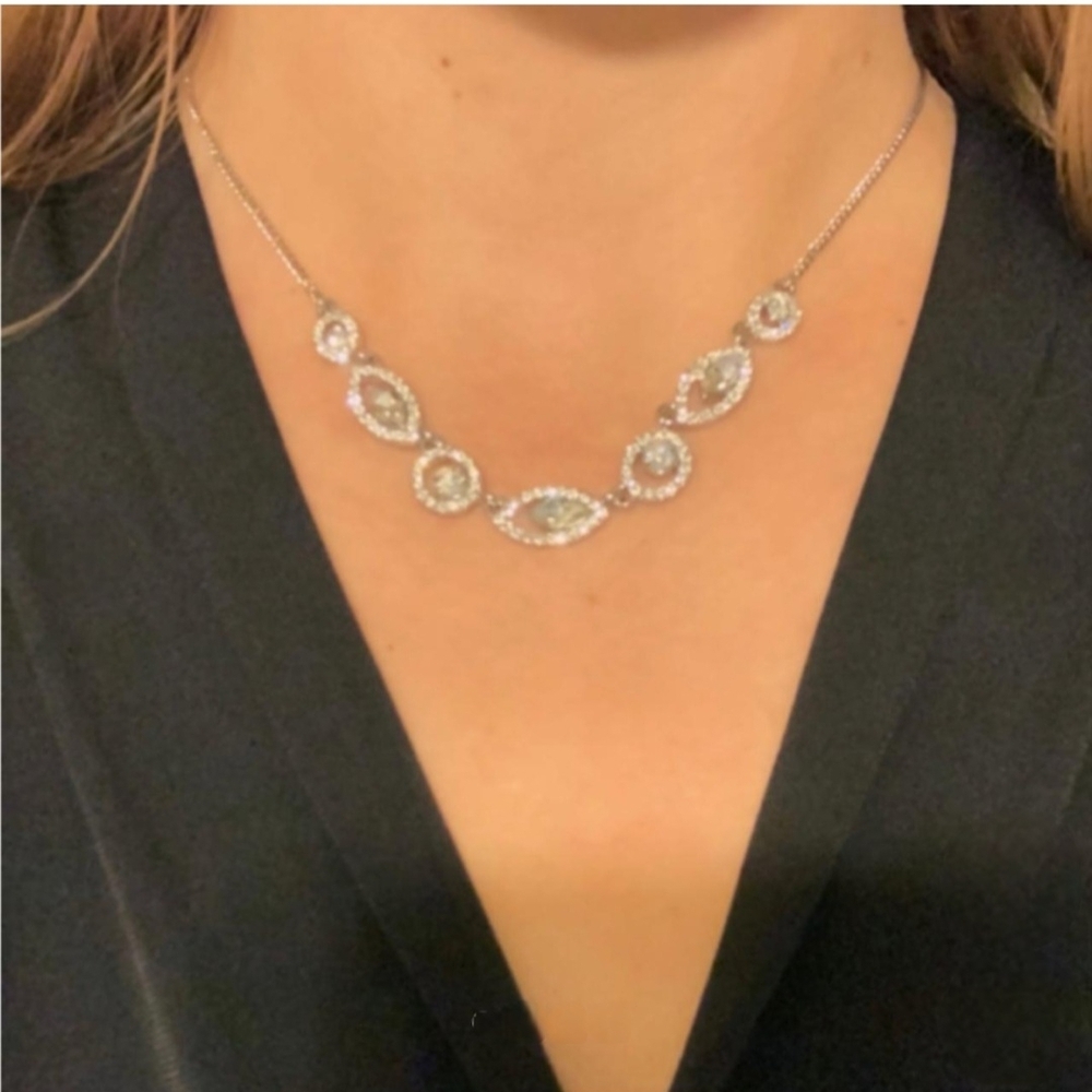 Givenchy Silver Crystal Marquise Station Necklace - Picture 3 of 5